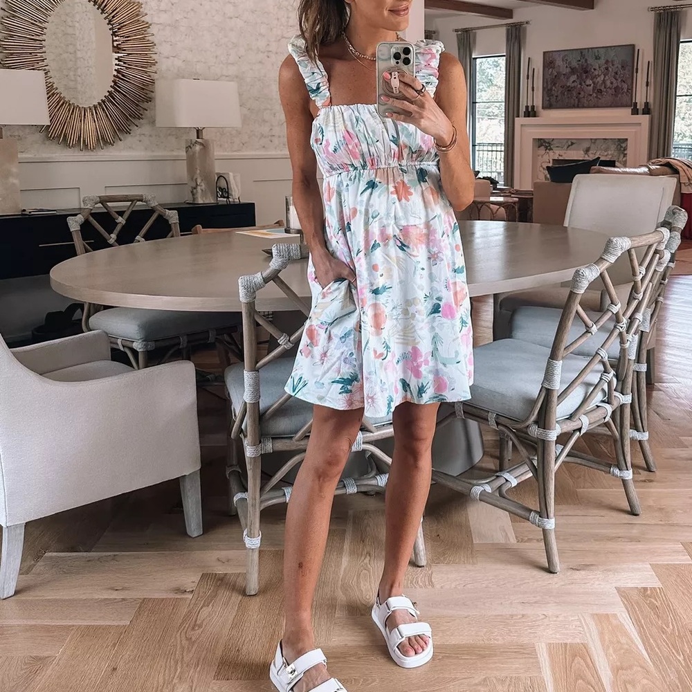 Abercrombie & Fitch White Mini Dress with Pink & Green Floral Print